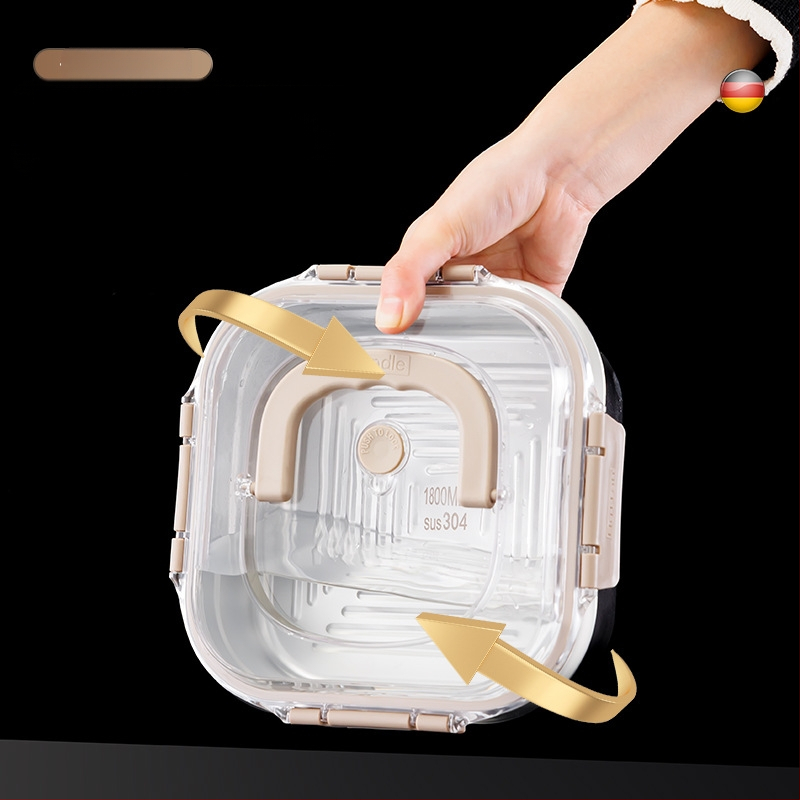 Cutie din oțel inoxidabil pentru conservare, formă pătrată, capacitate 2,1–3 L, menține prospețimea, compatibil cu microunde