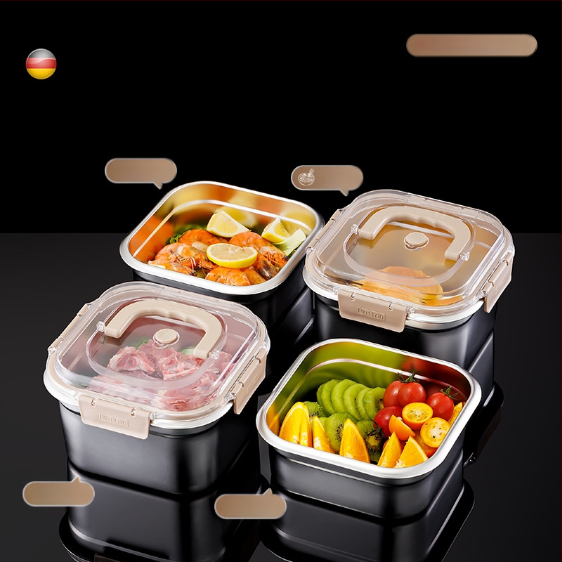 Cutie din oțel inoxidabil pentru conservare, formă pătrată, capacitate 2,1–3 L, menține prospețimea, compatibil cu microunde