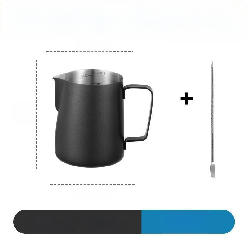 Latte art kanne iš nerūdijančio plieno su matavimo skale ir smaigiu snapu
