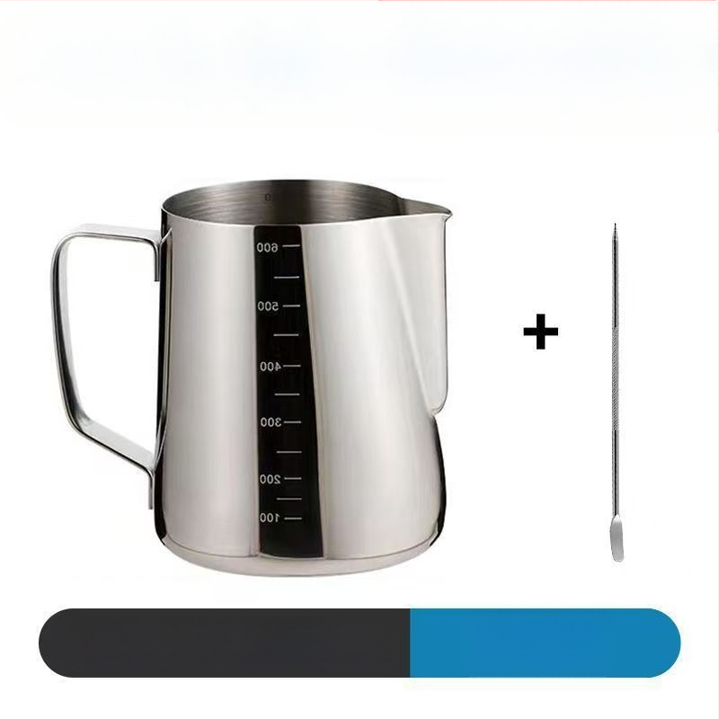 Latte art kanne iš nerūdijančio plieno su matavimo skale ir smaigiu snapu