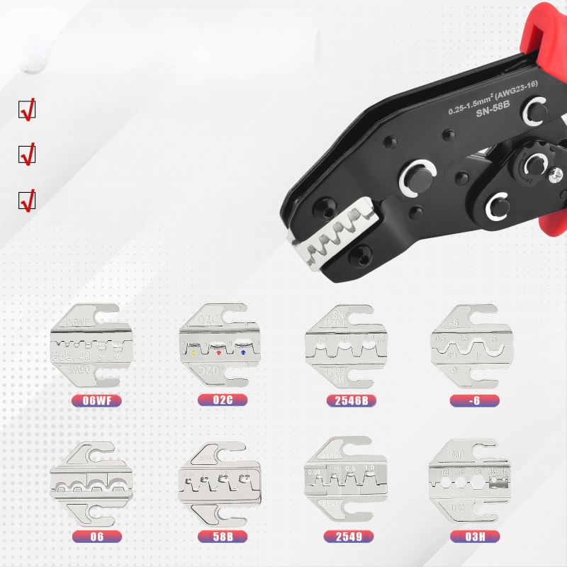 SN serijos krimpavimo replės, terminalų žandikauliai, geležies-nikelio lydinys, svoris 0,02