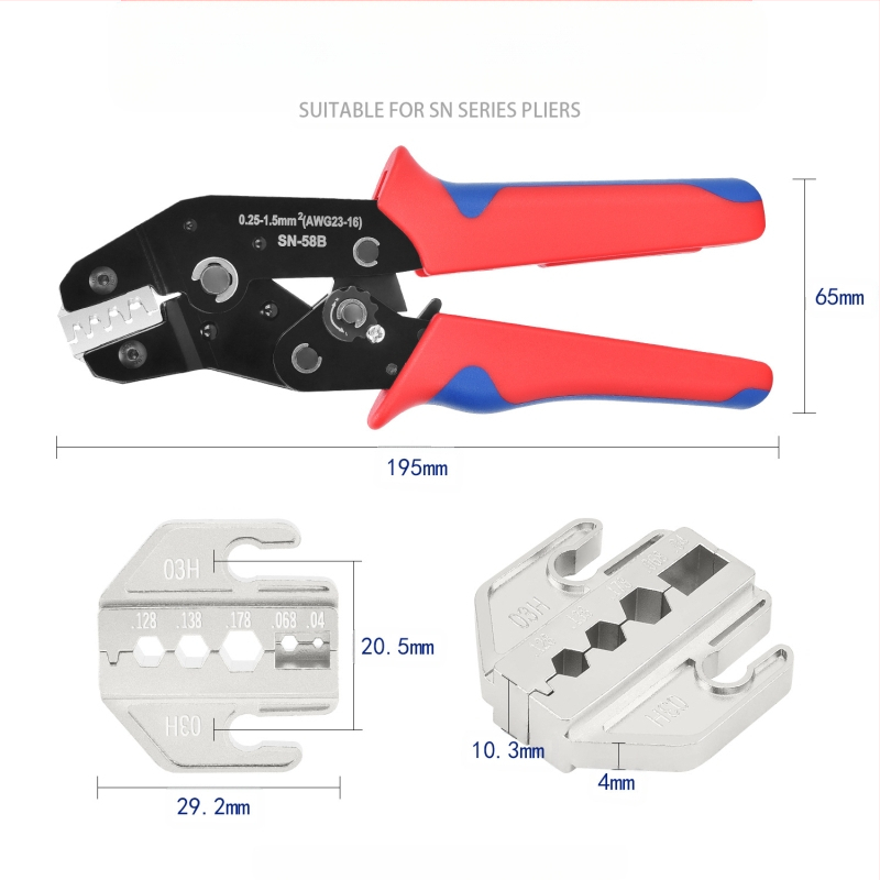 SN serijos krimpavimo replės, terminalų žandikauliai, geležies-nikelio lydinys, svoris 0,02