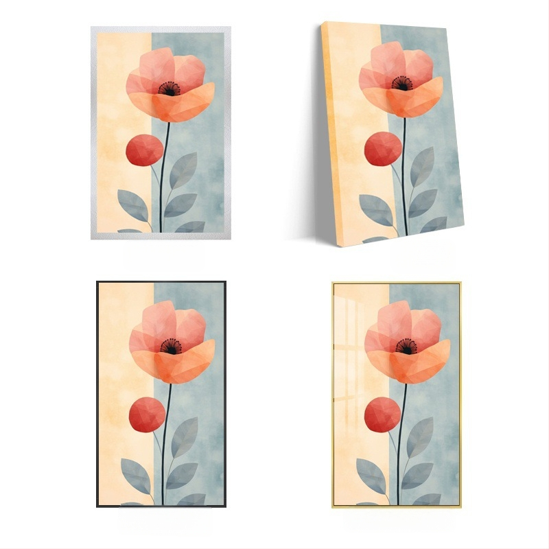 Две рамки: флорална маслена картина върху платно с алуминиева рамка; модерен минималистичен стил, подходяща за всекидневна, спалня, кабинет, антре и търговски пространства