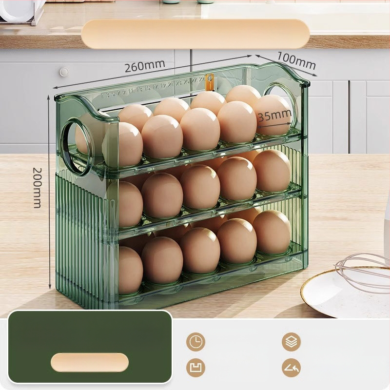 Kiaušinių laikymo dėžė šaldytuvui, skaidri, maisto kokybės plastikas, su šoninėmis durimis