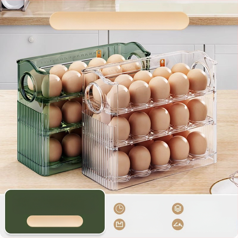 Kiaušinių laikymo dėžė šaldytuvui, skaidri, maisto kokybės plastikas, su šoninėmis durimis