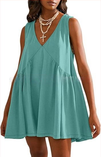 Полиестерна рокля с V-образно деколте, без ръкави, А-линия, дължина миди