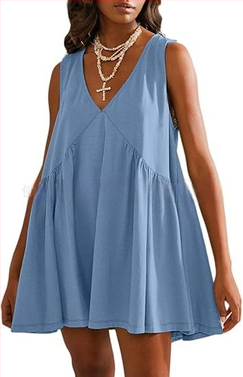 Полиестерна рокля с V-образно деколте, без ръкави, А-линия, дължина миди