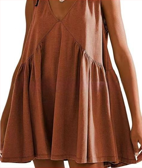 Полиестерна рокля с V-образно деколте, без ръкави, А-линия, дължина миди