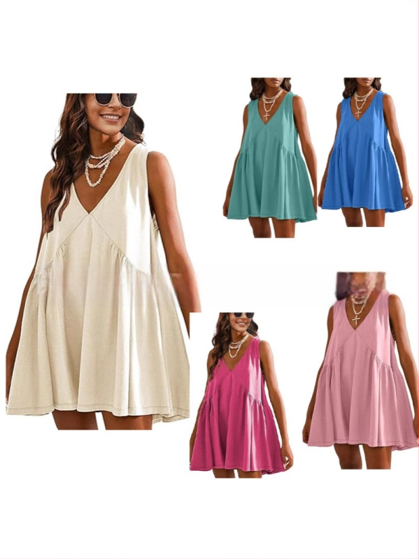 Полиестерна рокля с V-образно деколте, без ръкави, А-линия, дължина миди