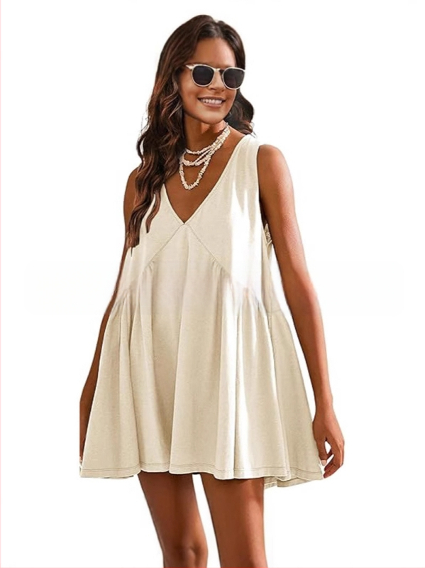 Полиестерна рокля с V-образно деколте, без ръкави, А-линия, дължина миди