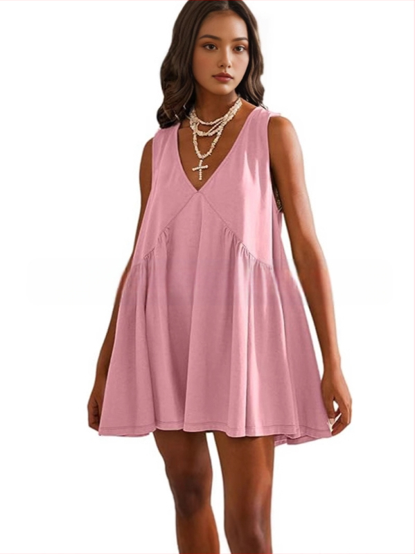 Полиестерна рокля с V-образно деколте, без ръкави, А-линия, дължина миди