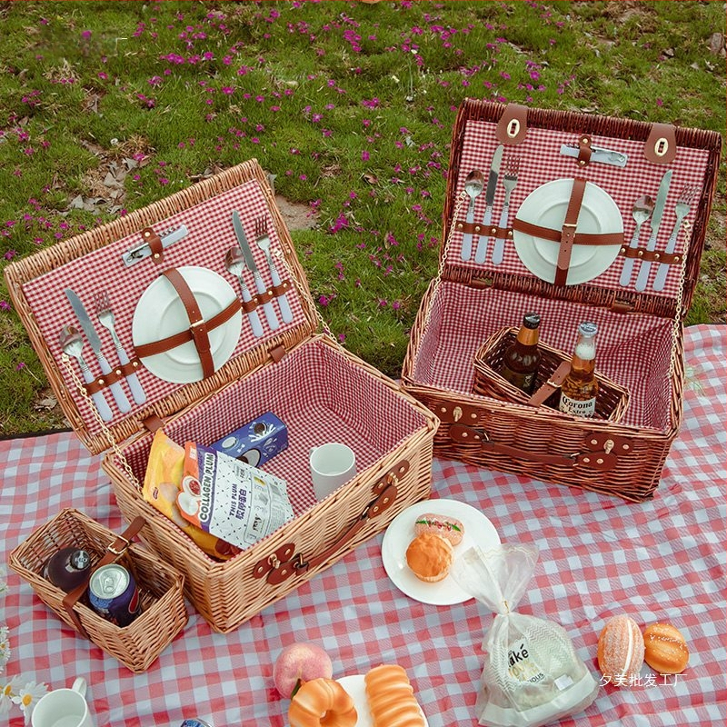 Välise piknikukorvi rotangist ja bambusest konstruktsioon, kaasaskantav hoiukorv