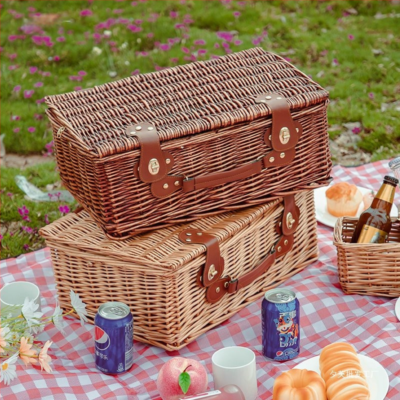 Välise piknikukorvi rotangist ja bambusest konstruktsioon, kaasaskantav hoiukorv