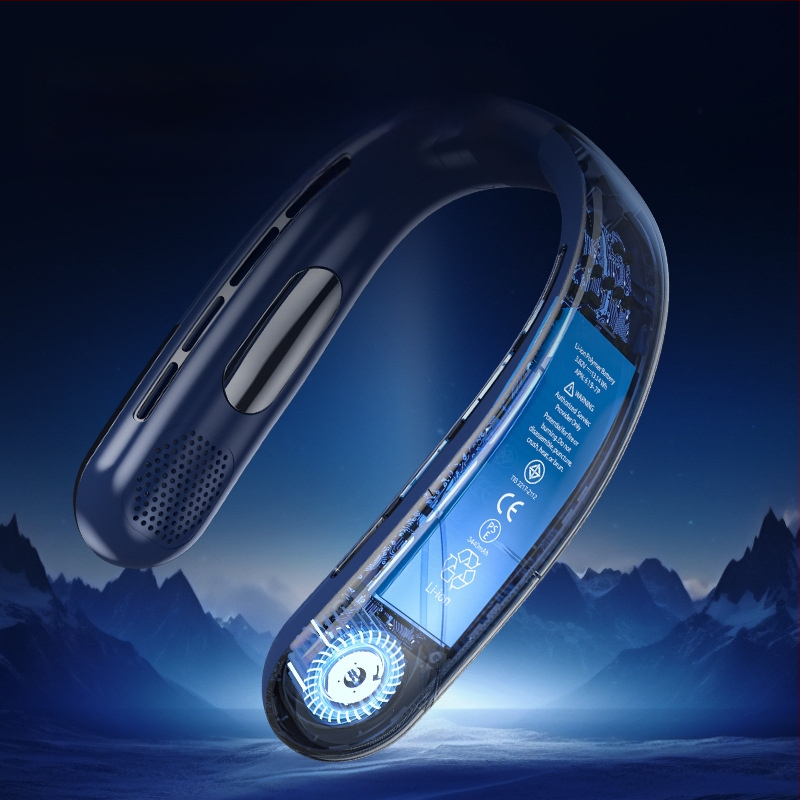 Be lapelių kaklo ventiliatorius | (Įmontuota 2000–4000 mAh baterija; USB įkrovimas; Brushless variklis; Be lapelių dizainas; 5 greičiai)