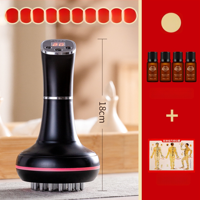 Elektrinė meridijaninė šepetėlis ir pilvo masažuoklis su 20 greičiais, šviesos terapija ir karštasis kompresas – namų naudojimui (20 greičių; šviesos terapija; karštasis kompresas)