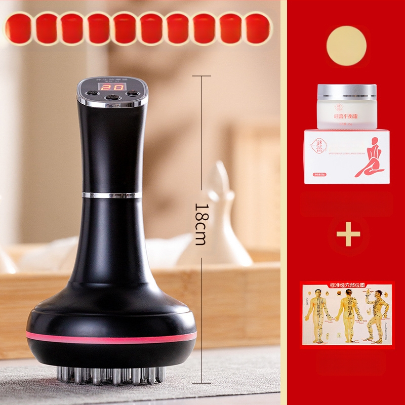 Elektrinė meridijaninė šepetėlis ir pilvo masažuoklis su 20 greičiais, šviesos terapija ir karštasis kompresas – namų naudojimui (20 greičių; šviesos terapija; karštasis kompresas)