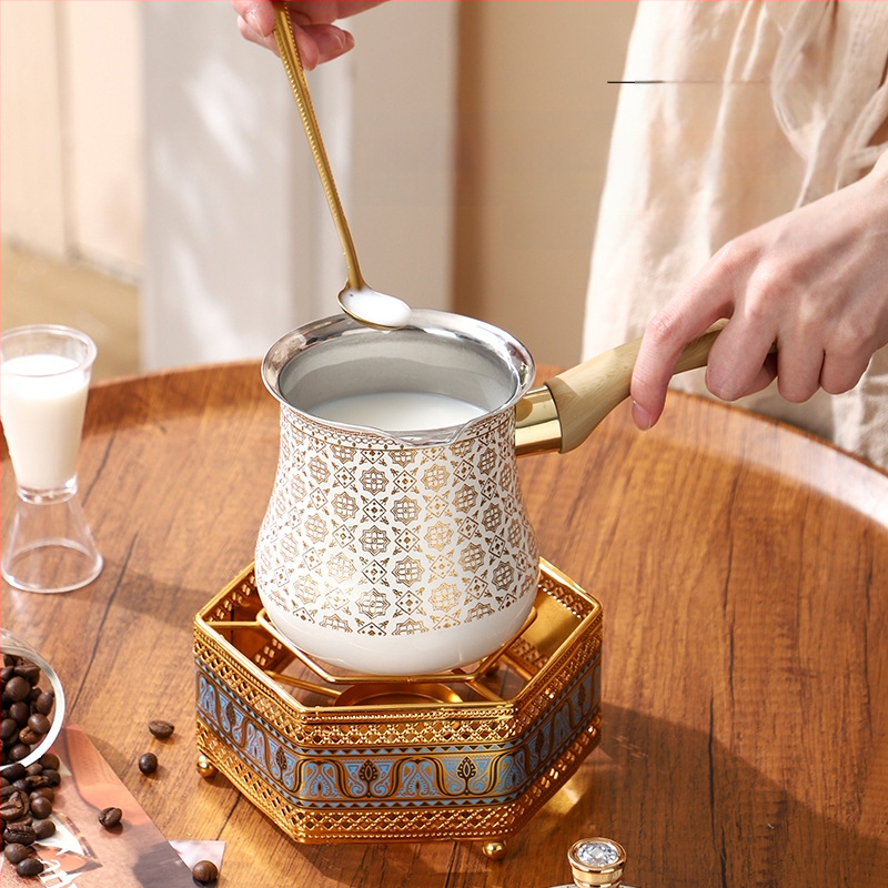 Turkijos kavos puodo šildymo rinkinys iš nerūdijančio plieno, šviesus prabangos retro stilius, tinkamas kavai, pritaikomas