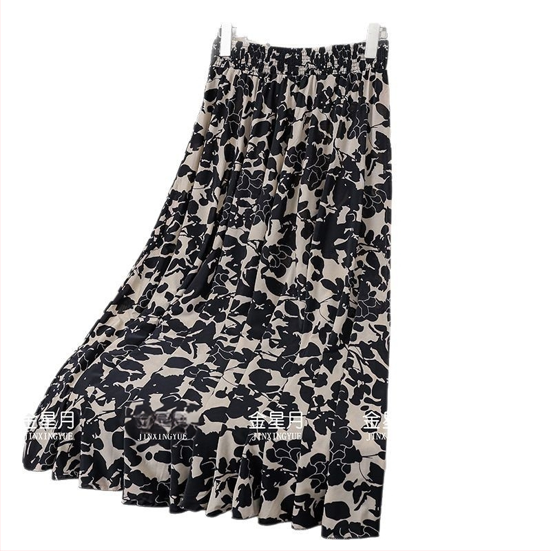 83 cm duga suknja za žene srednje dobi i starije, ljeto, široka zvonolika silueta, elastični pojas, drapirana Ice Silk tkanina, majčin stil, suknja za ples na trgu, elegantna