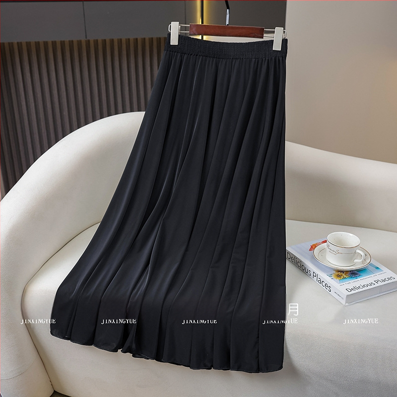 83 cm duga suknja za žene srednje dobi i starije, ljeto, široka zvonolika silueta, elastični pojas, drapirana Ice Silk tkanina, majčin stil, suknja za ples na trgu, elegantna