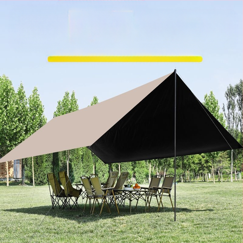 Vinilinė pavėsinė palapinė su stalu ir kėdėmis – kemptingo komplektas iš šešių dalių, apsauga nuo saulės, vėjo ir lietaus, didelis skėtis; keturi metų laikai, svoris 2900 g, stiebo medžiaga: sustiprintas geležies strypas, išorinė palapinė: titano juoda dan