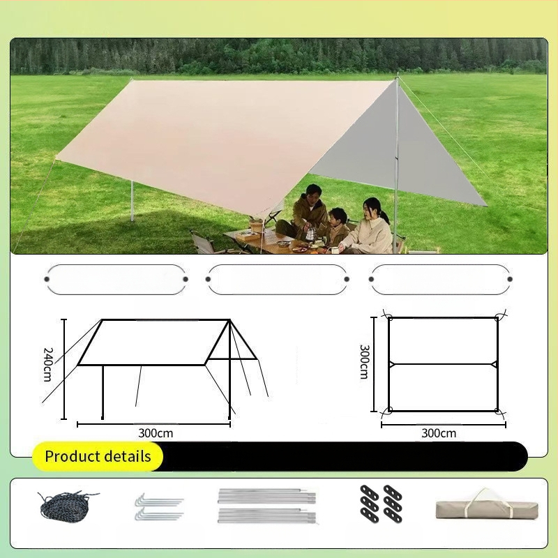 Vinilinė pavėsinė palapinė su stalu ir kėdėmis – kemptingo komplektas iš šešių dalių, apsauga nuo saulės, vėjo ir lietaus, didelis skėtis; keturi metų laikai, svoris 2900 g, stiebo medžiaga: sustiprintas geležies strypas, išorinė palapinė: titano juoda dan