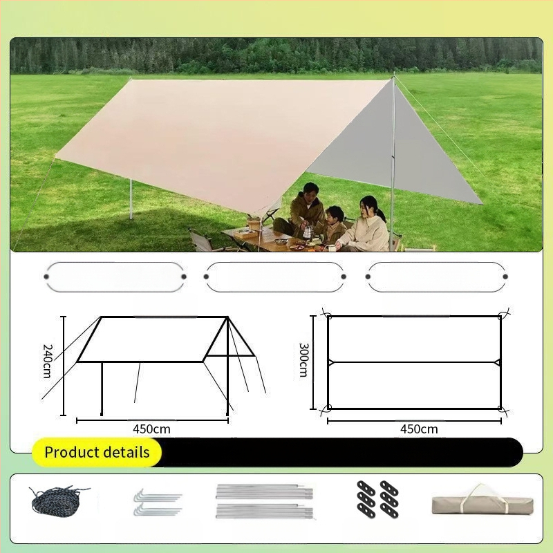 Vinilinė pavėsinė palapinė su stalu ir kėdėmis – kemptingo komplektas iš šešių dalių, apsauga nuo saulės, vėjo ir lietaus, didelis skėtis; keturi metų laikai, svoris 2900 g, stiebo medžiaga: sustiprintas geležies strypas, išorinė palapinė: titano juoda dan