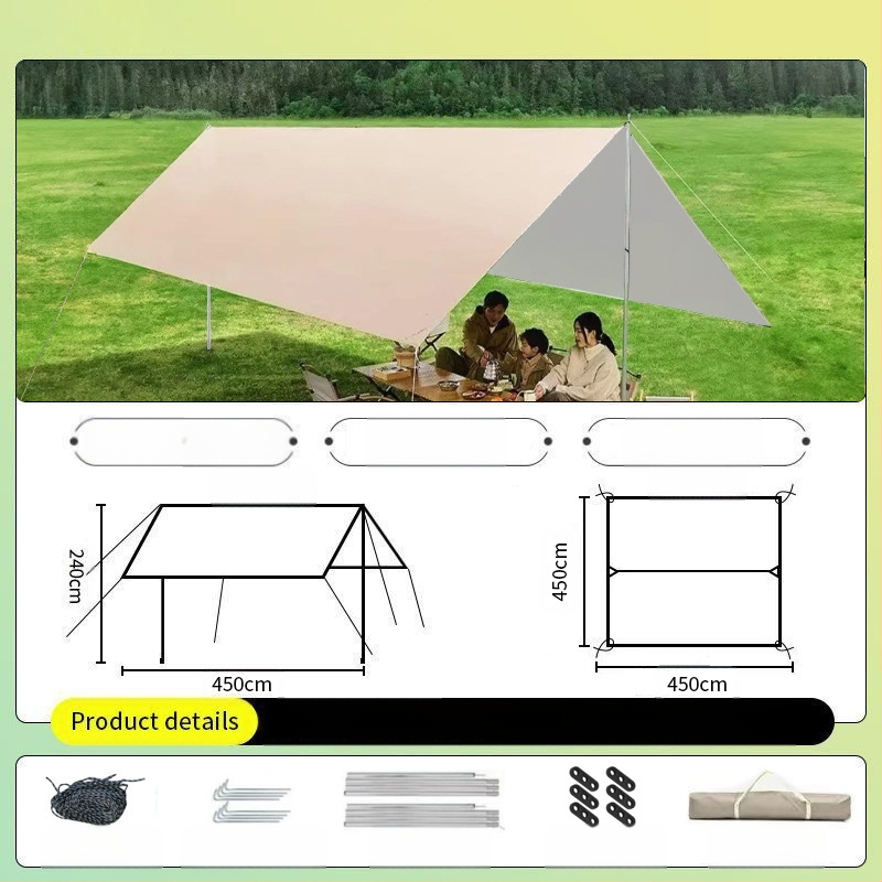 Vinilinė pavėsinė palapinė su stalu ir kėdėmis – kemptingo komplektas iš šešių dalių, apsauga nuo saulės, vėjo ir lietaus, didelis skėtis; keturi metų laikai, svoris 2900 g, stiebo medžiaga: sustiprintas geležies strypas, išorinė palapinė: titano juoda dan