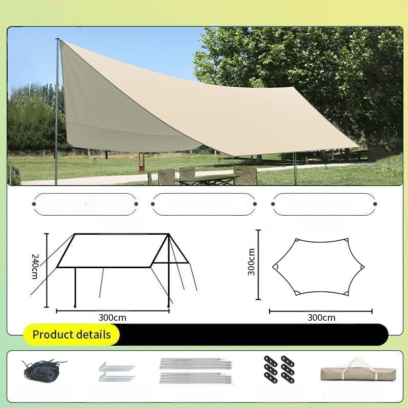 Vinilinė pavėsinė palapinė su stalu ir kėdėmis – kemptingo komplektas iš šešių dalių, apsauga nuo saulės, vėjo ir lietaus, didelis skėtis; keturi metų laikai, svoris 2900 g, stiebo medžiaga: sustiprintas geležies strypas, išorinė palapinė: titano juoda dan