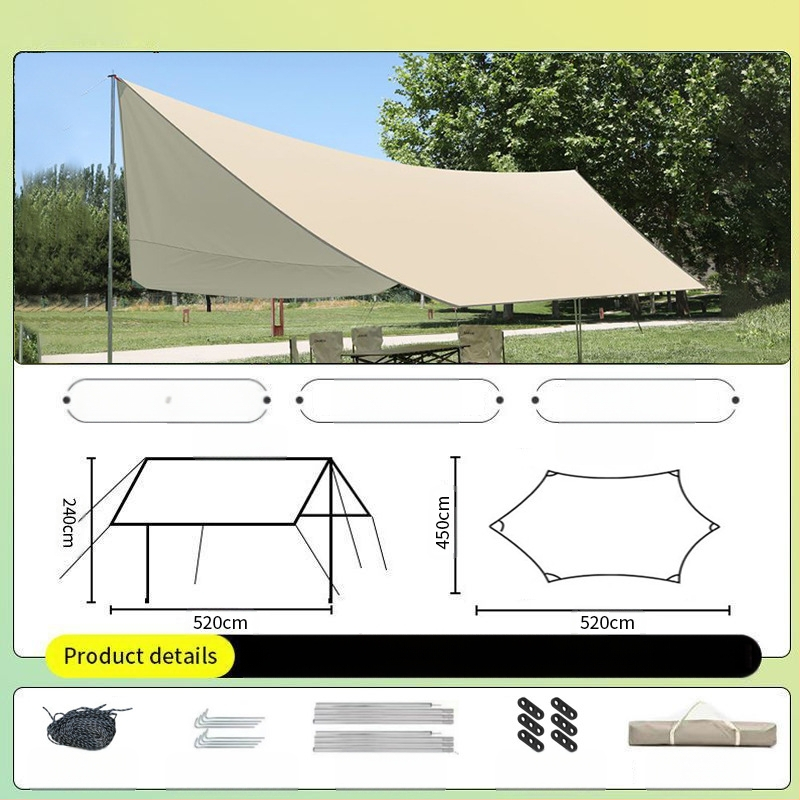 Vinilinė pavėsinė palapinė su stalu ir kėdėmis – kemptingo komplektas iš šešių dalių, apsauga nuo saulės, vėjo ir lietaus, didelis skėtis; keturi metų laikai, svoris 2900 g, stiebo medžiaga: sustiprintas geležies strypas, išorinė palapinė: titano juoda dan
