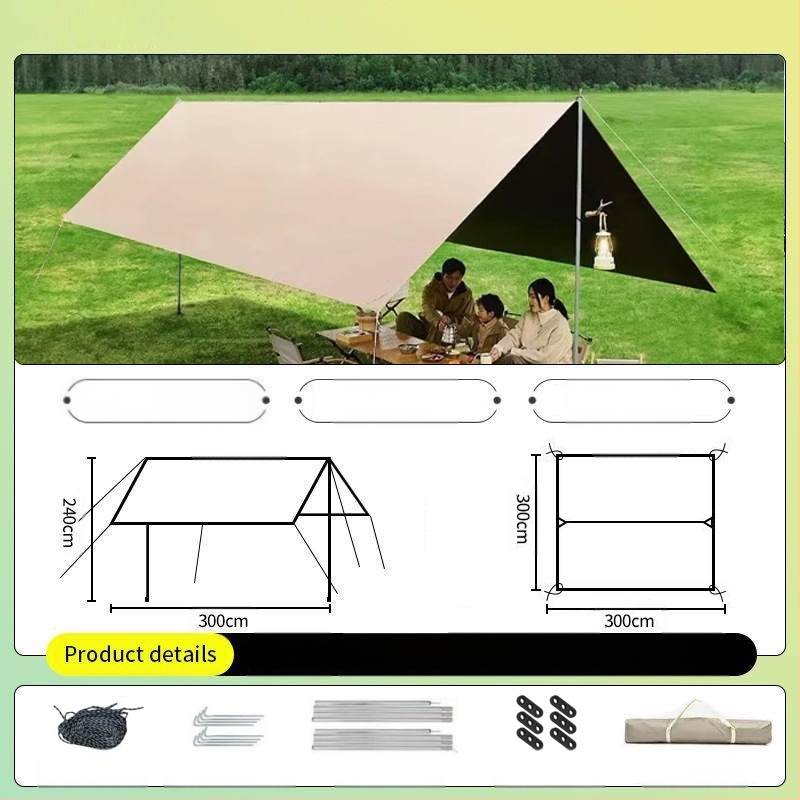 Vinilinė pavėsinė palapinė su stalu ir kėdėmis – kemptingo komplektas iš šešių dalių, apsauga nuo saulės, vėjo ir lietaus, didelis skėtis; keturi metų laikai, svoris 2900 g, stiebo medžiaga: sustiprintas geležies strypas, išorinė palapinė: titano juoda dan