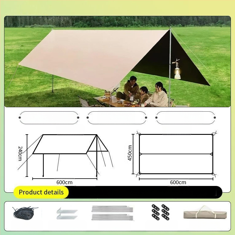 Vinilinė pavėsinė palapinė su stalu ir kėdėmis – kemptingo komplektas iš šešių dalių, apsauga nuo saulės, vėjo ir lietaus, didelis skėtis; keturi metų laikai, svoris 2900 g, stiebo medžiaga: sustiprintas geležies strypas, išorinė palapinė: titano juoda dan