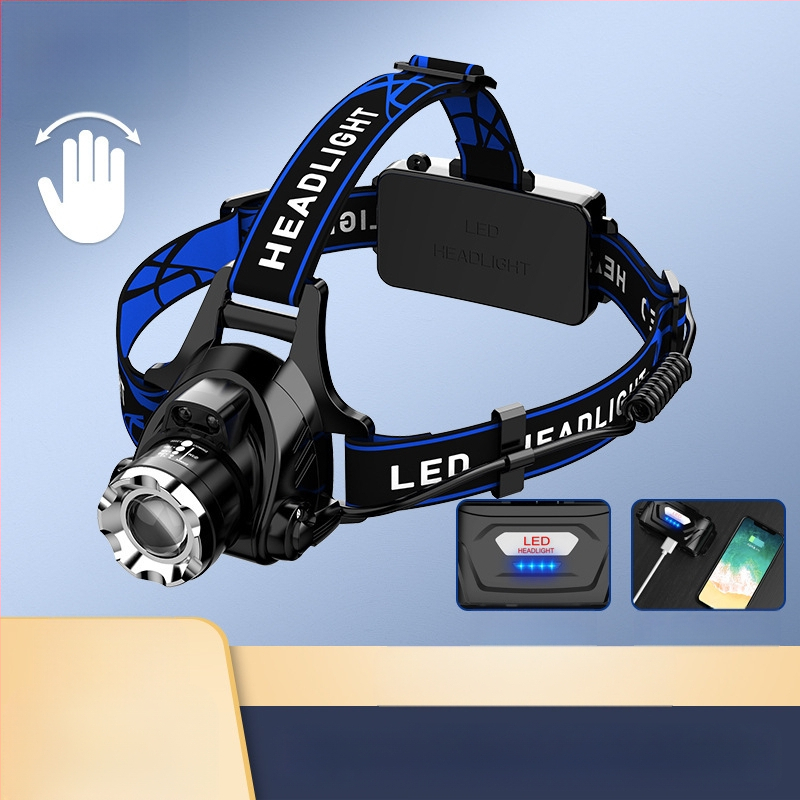 LED galvos žibintas su teleskopiniu zoomu – modelis V9, įkraunamas, indukcinis jungiklis, atsparus vandeniui