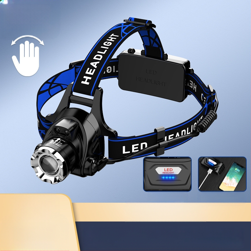 LED galvos žibintas su teleskopiniu zoomu – modelis V9, įkraunamas, indukcinis jungiklis, atsparus vandeniui