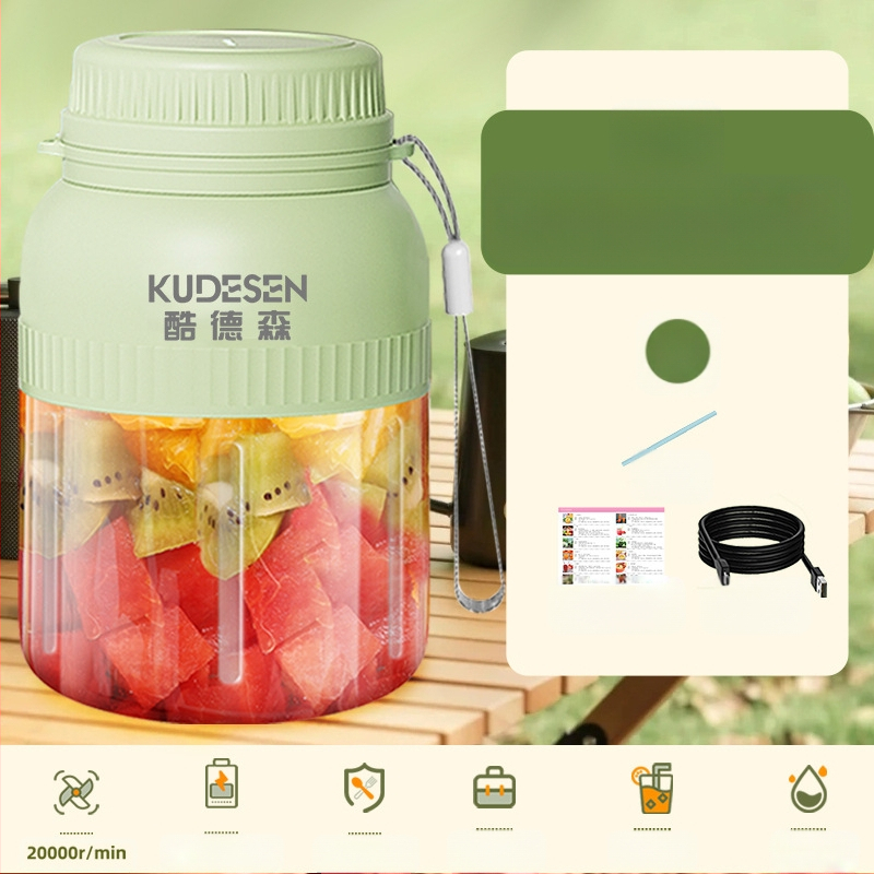 Nešiojamas vaisių ir daržovių sultų spaudimo aparatas, talpa 601–800 ml, galia 200 W, greitis 20001–22000 rpm, 5+ peilių, integruota baterija