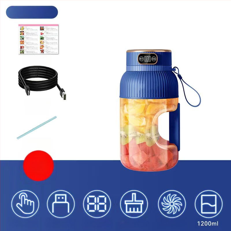 Nešiojamas vaisių ir daržovių sultų spaudimo aparatas, talpa 601–800 ml, galia 200 W, greitis 20001–22000 rpm, 5+ peilių, integruota baterija