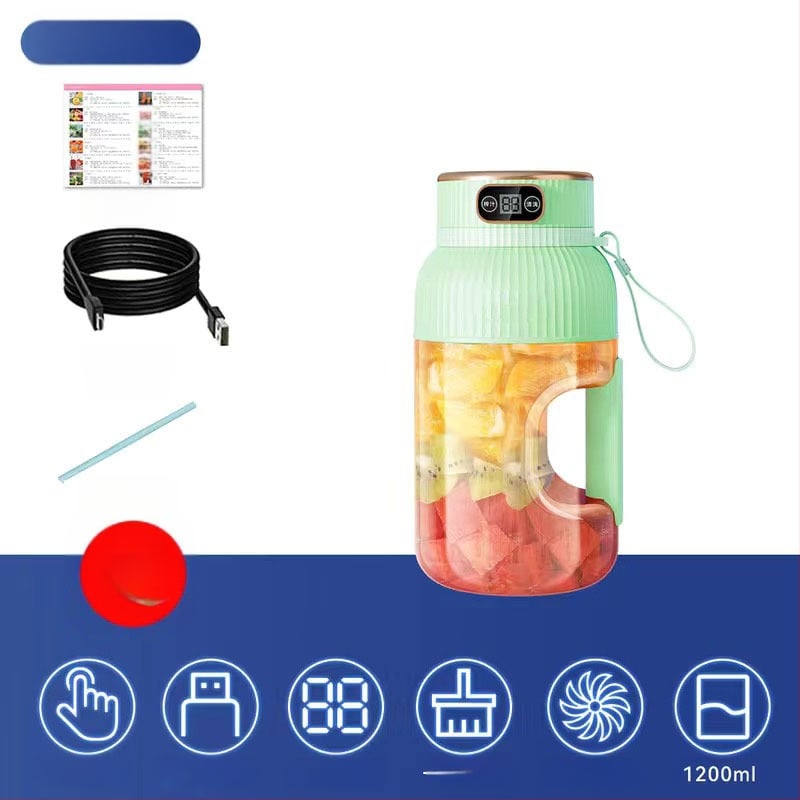 Nešiojamas vaisių ir daržovių sultų spaudimo aparatas, talpa 601–800 ml, galia 200 W, greitis 20001–22000 rpm, 5+ peilių, integruota baterija