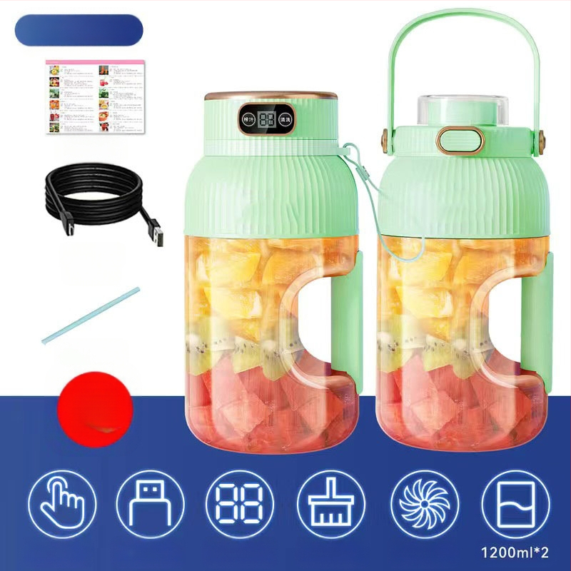 Nešiojamas vaisių ir daržovių sultų spaudimo aparatas, talpa 601–800 ml, galia 200 W, greitis 20001–22000 rpm, 5+ peilių, integruota baterija