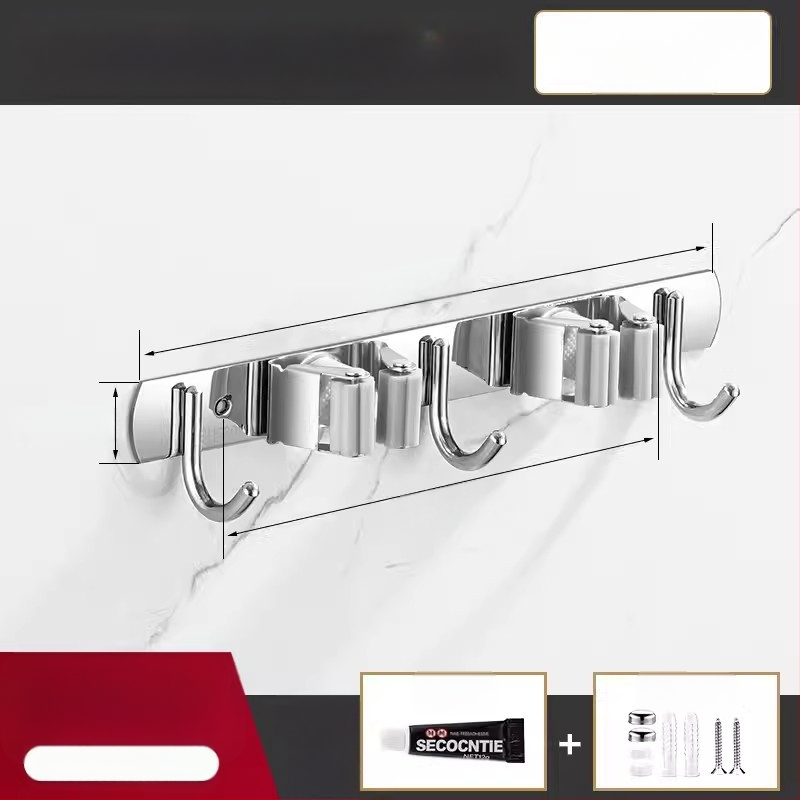 304 неръждаема стомана – държач за моп и мултифункционална закачалка за метла, баня, CE сертифициран полирана повърхност, Yong Qi, 0.5 кг, Сертификат CCI20070040CER