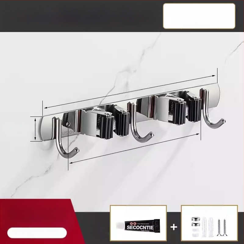 304 неръждаема стомана – държач за моп и мултифункционална закачалка за метла, баня, CE сертифициран полирана повърхност, Yong Qi, 0.5 кг, Сертификат CCI20070040CER