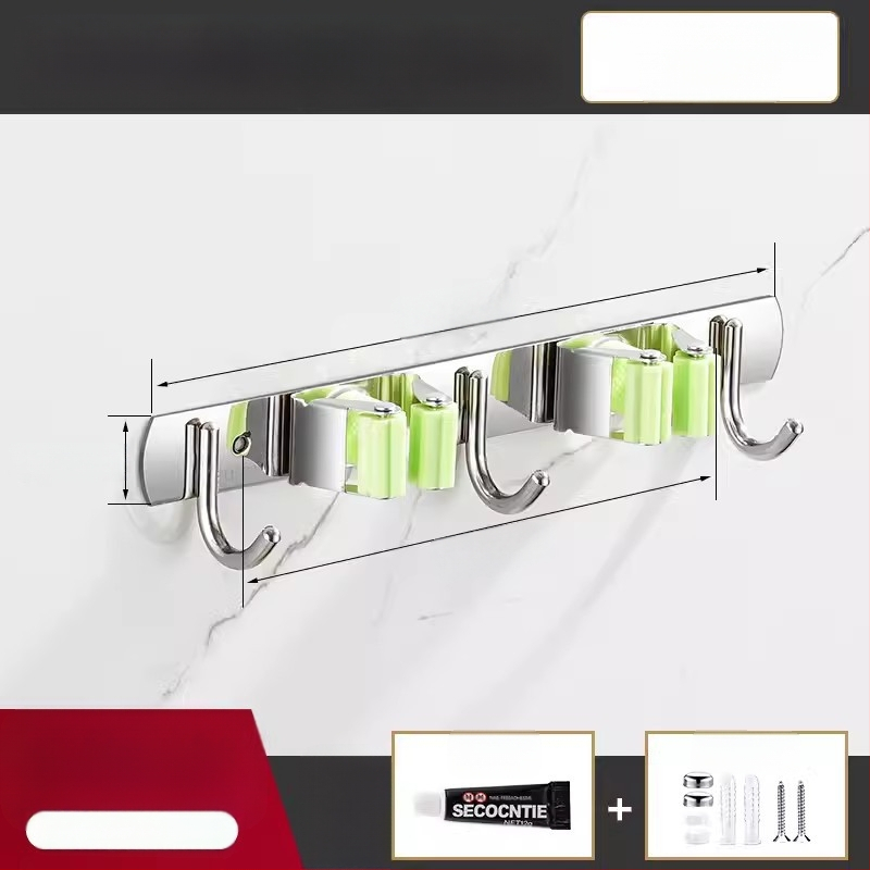 304 неръждаема стомана – държач за моп и мултифункционална закачалка за метла, баня, CE сертифициран полирана повърхност, Yong Qi, 0.5 кг, Сертификат CCI20070040CER