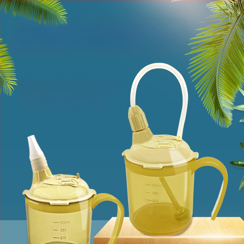 Gulintiems pacientams gėrimo puodelis su siurbimo vamzdeliu, apsauga nuo užspringimo ir nuotėkio, su kaklo pakabuku