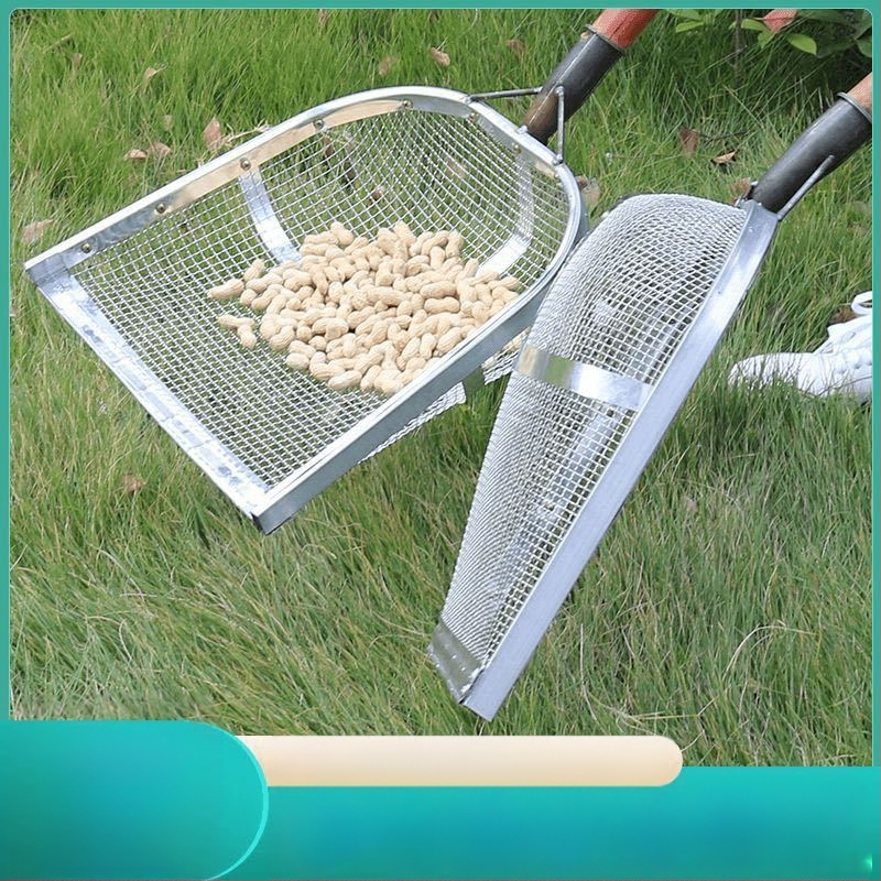 Cinkuotas geležies grūdų sietas su didelėmis skylėmis ir storesniu tinkleliu, skirtas kukurūzams, žemės riešutams ir kaštainiams, pritaikomas