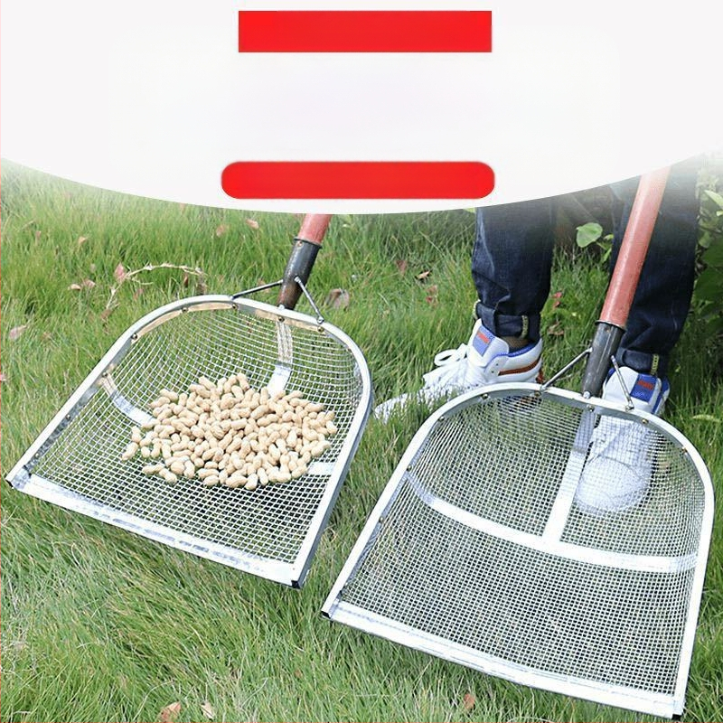 Cinkuotas geležies grūdų sietas su didelėmis skylėmis ir storesniu tinkleliu, skirtas kukurūzams, žemės riešutams ir kaštainiams, pritaikomas