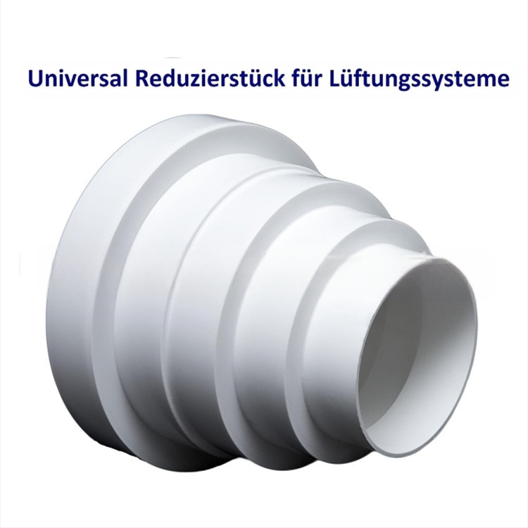 PVC редуктор за вентилационна тръба – пластмасов, адаптер през стената, дебел и удължен дизайн