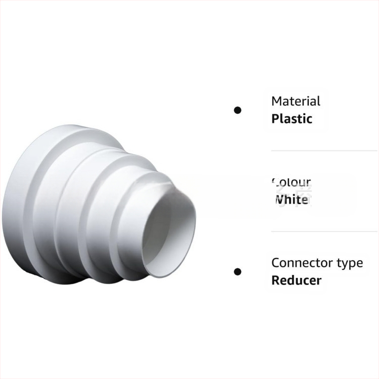 PVC редуктор за вентилационна тръба – пластмасов, адаптер през стената, дебел и удължен дизайн