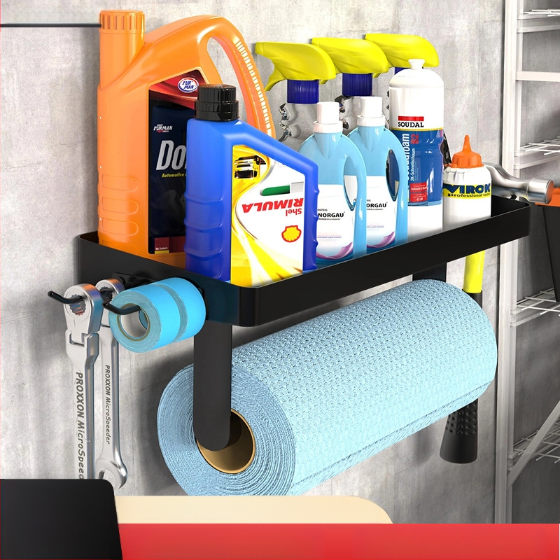 LXJ sieninis popieriaus rankšluos laikiklis su įrankių laikymo lenta kabėmis, stačiakampio formos, anglies plienas, purškiamas paviršius, šiuolaikiškas minimalistinis stilius