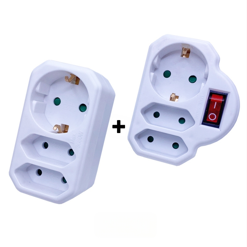 2 vnt. vokiečių standarto konverteriai su 1→3 lizdais, Korejos ir Rusijos kištukų tipai, 16A 250V, liepsnos atsparus PP, 3 laidų varinis laidas, CE/LGA sertifikatas