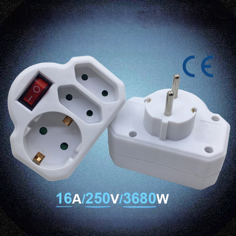 Schuko 1 į 3 lizdų adapteris, Europos Vokietijos standartas, 3 laidų varinis laidas, maksimali apkrova 3.68