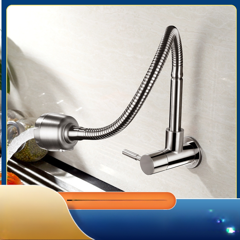 Köögiseina paigaldatav pöörlev külmavee kraan, SUS304 roostevabast terasest, keraamiline kartridž, mudel 85-12, 0,6 MPa