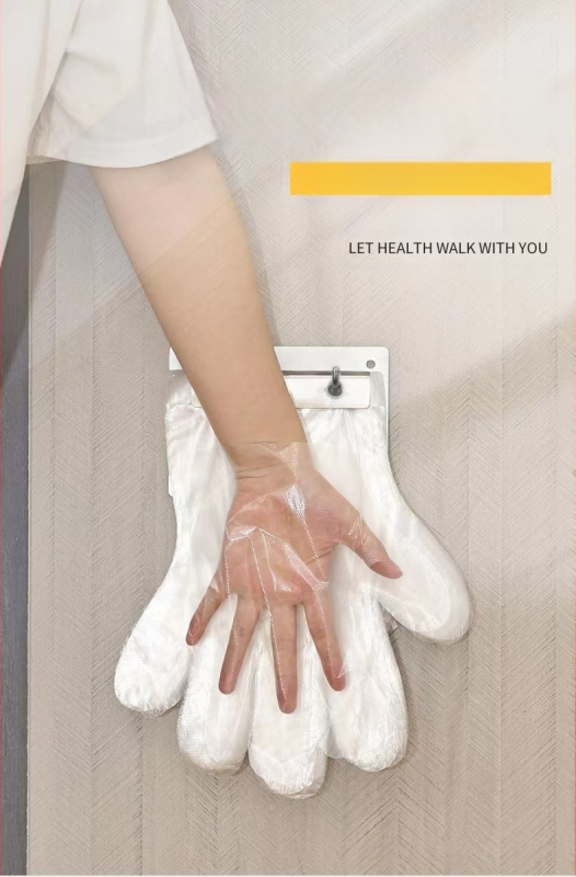 Vienkartinės pirštinės su pakabinimo skylė, cateringo ir komercinėms virtuvėms, polietilenas, dulkių atsparios, storis 0.013 mm